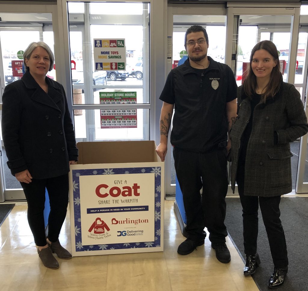 Burlington Coat Drive coat pickup photo with staff United Way of