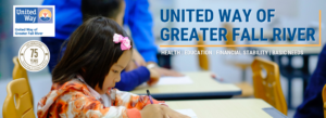 Child at desk with United Way logos