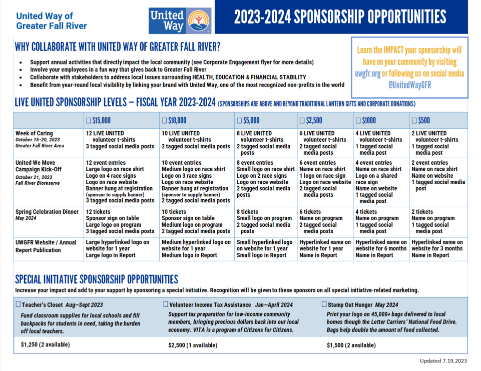 United Way Sponsorship Opportunities