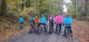 Cyclists pose in the Fall River Bioreserve