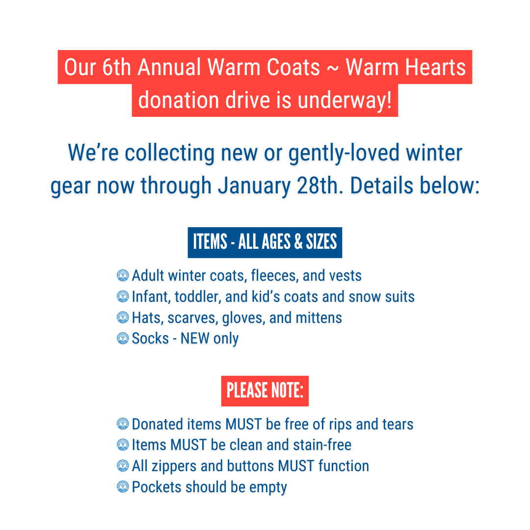 Graphic includes overview of winter coat donation drive